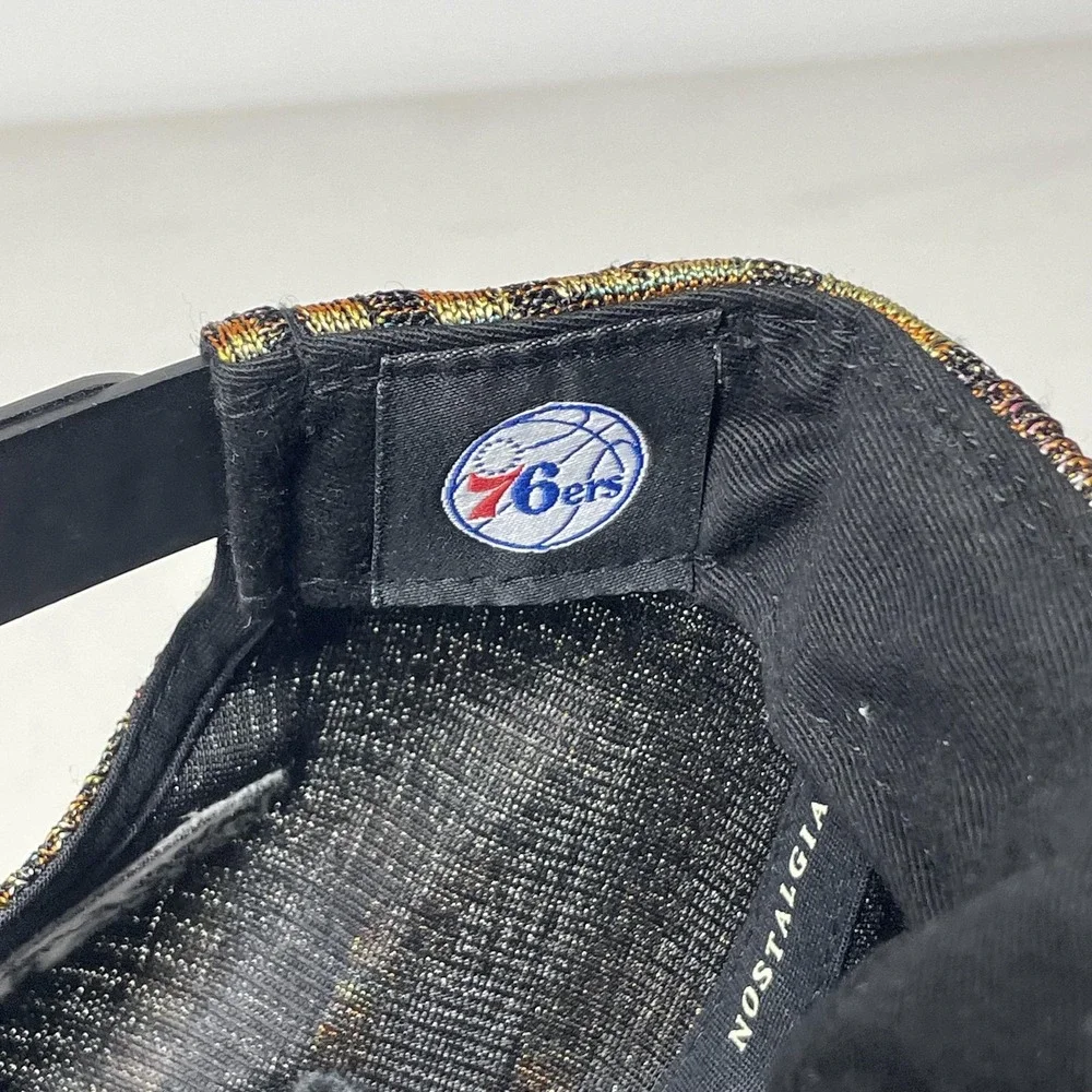 Mitchell & Ness Philadelphia 76ers Snapback Hat Multi Color Metallic Woven Black